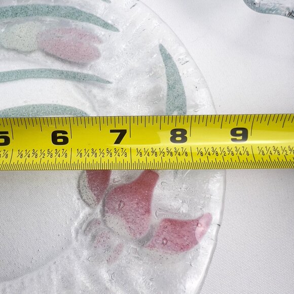 Fused Art Glass Bowl & Plate Set Pink Green Swirl Textured Floral Decor 2pc. - Picture 6 of 11